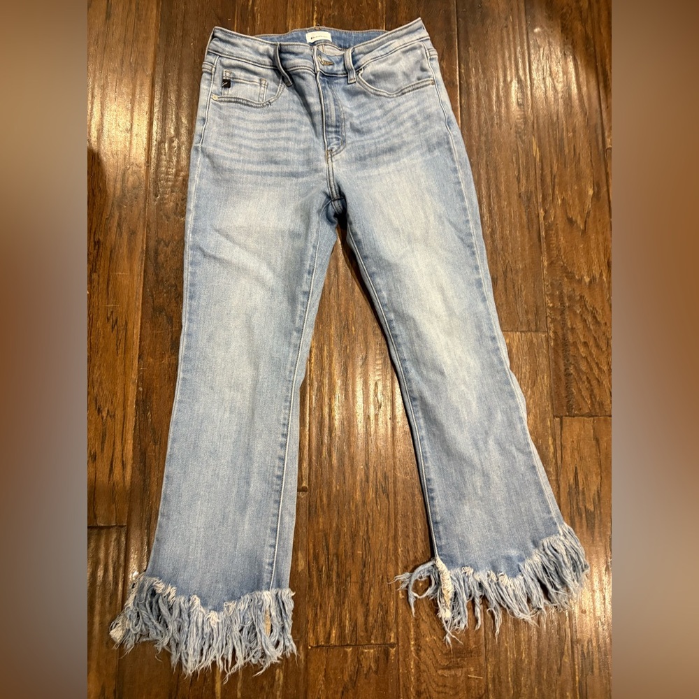 KanCan Light Blue Frayed Hem Flare Jeans